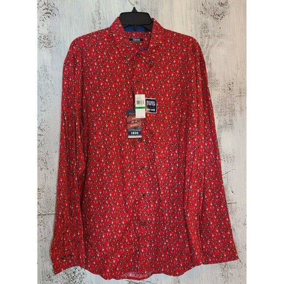 Christmas Shirt  Mens Izod Button Down Red Santa Beach Holiday  Large New - Picture 1 of 4